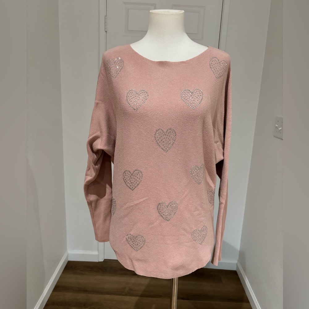 Liv Milano Blush Pink Heart Sweater Size Small